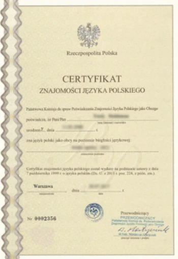 Державний сертифікат польської мови для отримання документів Польщі